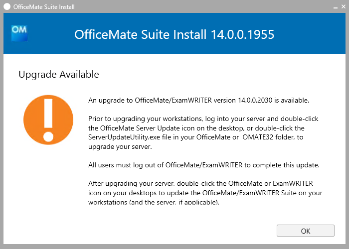Installing OfficeMate/ExamWRITER Updates (version 14 and above).