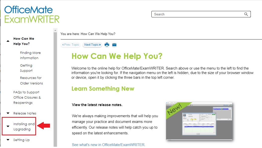 Where to find OfficeMate/ExamWRITER Install/upgrade Instructions.